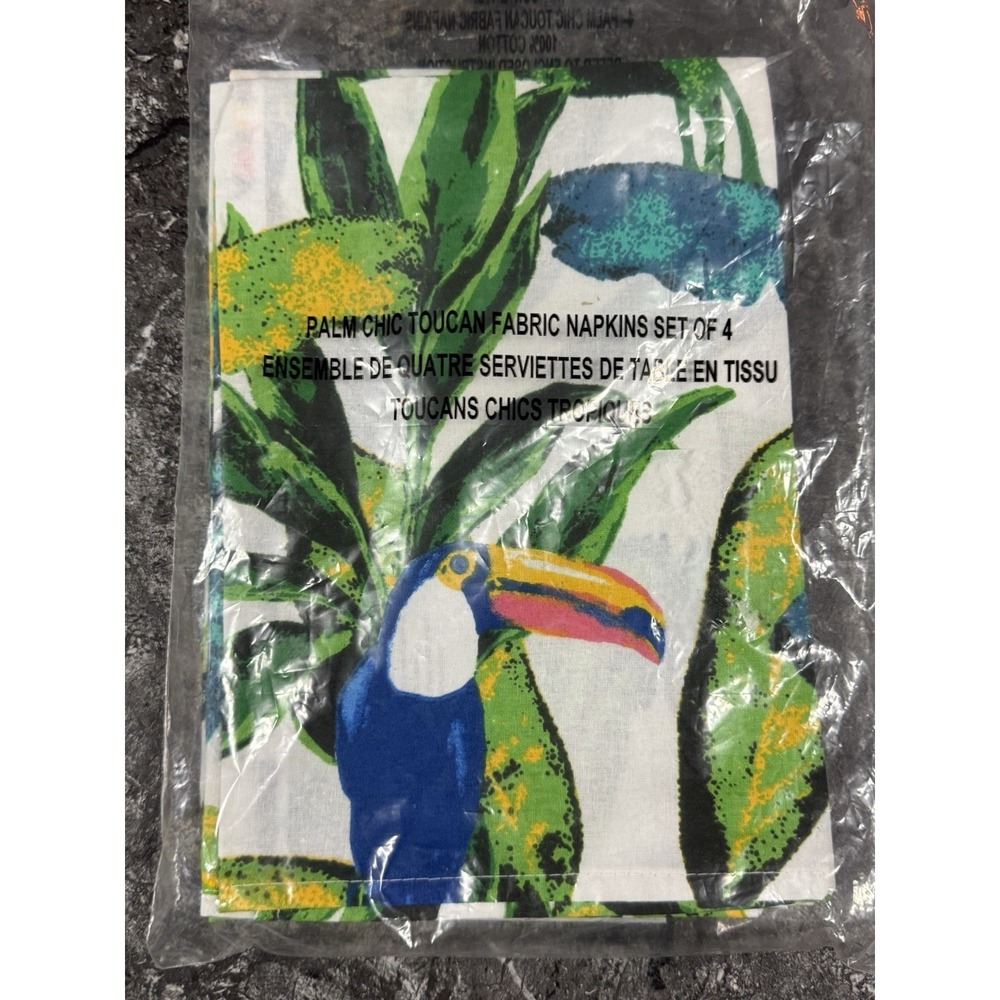 Avon Palm Chic Toucan Set Of 4 100 % Cotton Fabric Napkins Tropical NEW